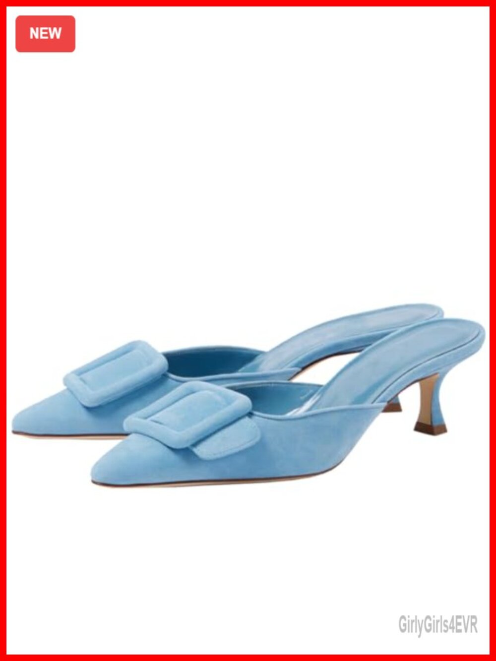 Suede Buckle Heeled Mules Pointed Toe Kitten Heels Slip On Dress Shoes